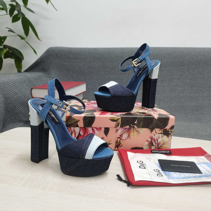 Dolce & Gabbana Keira Denim Patchwork Platform Sandals Heels