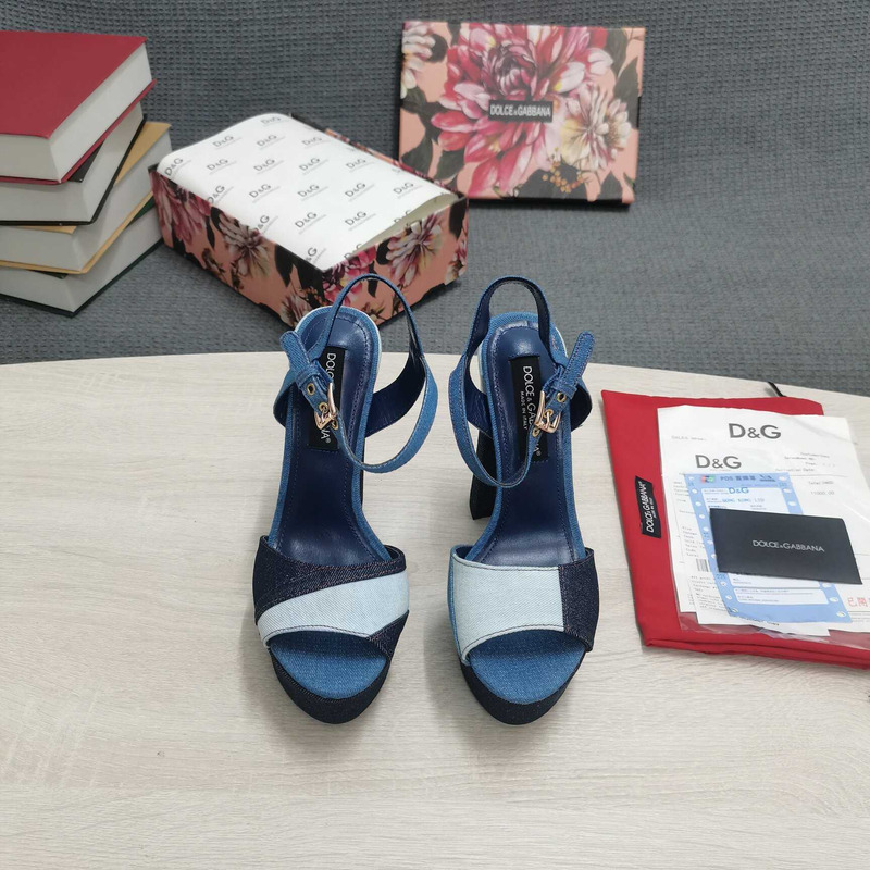 Dolce & Gabbana Keira Denim Patchwork Platform Sandals Heels