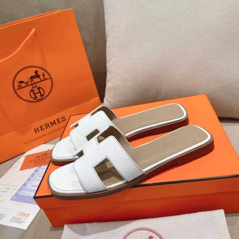 H**mes oran leather sandal white