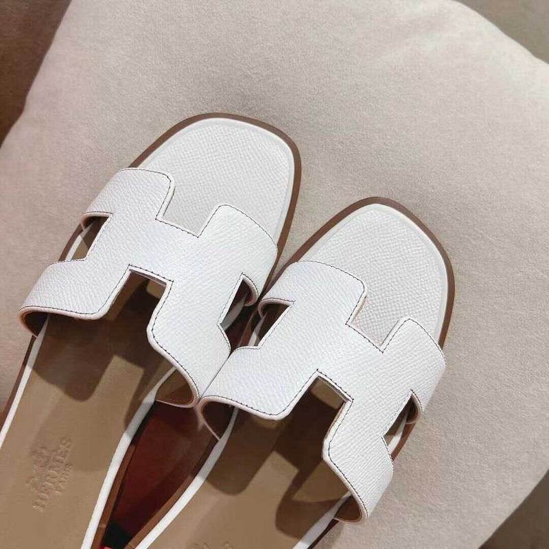 H**mes oran leather sandal white