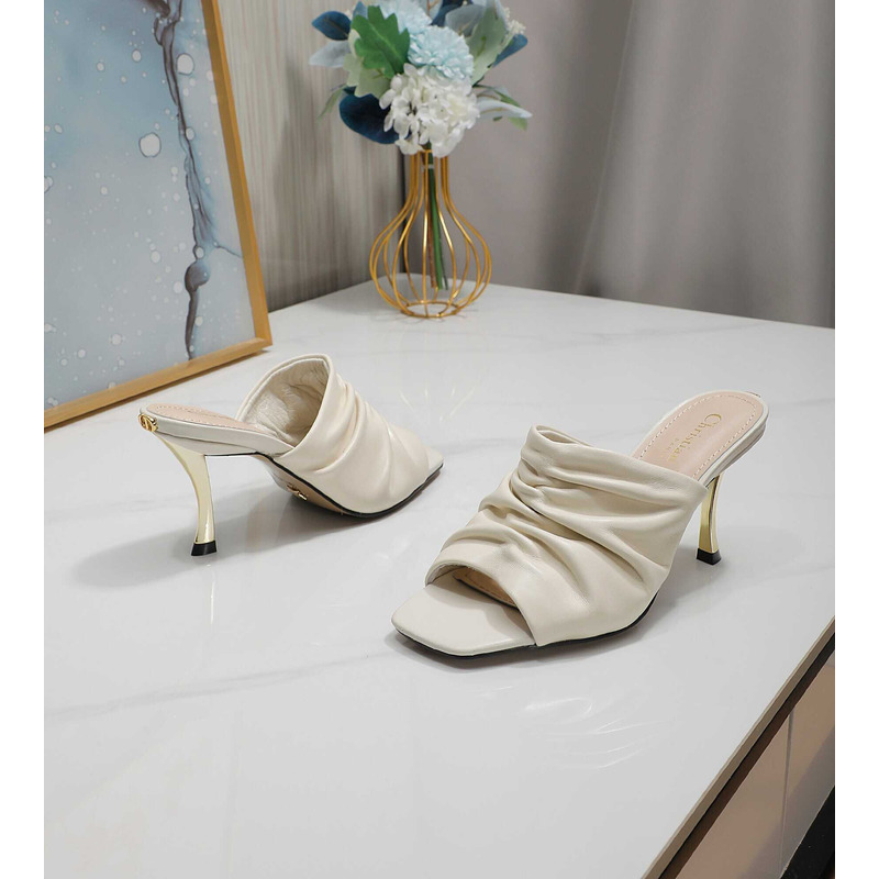 D*or d-fame heeled sandal pleated lambskin white