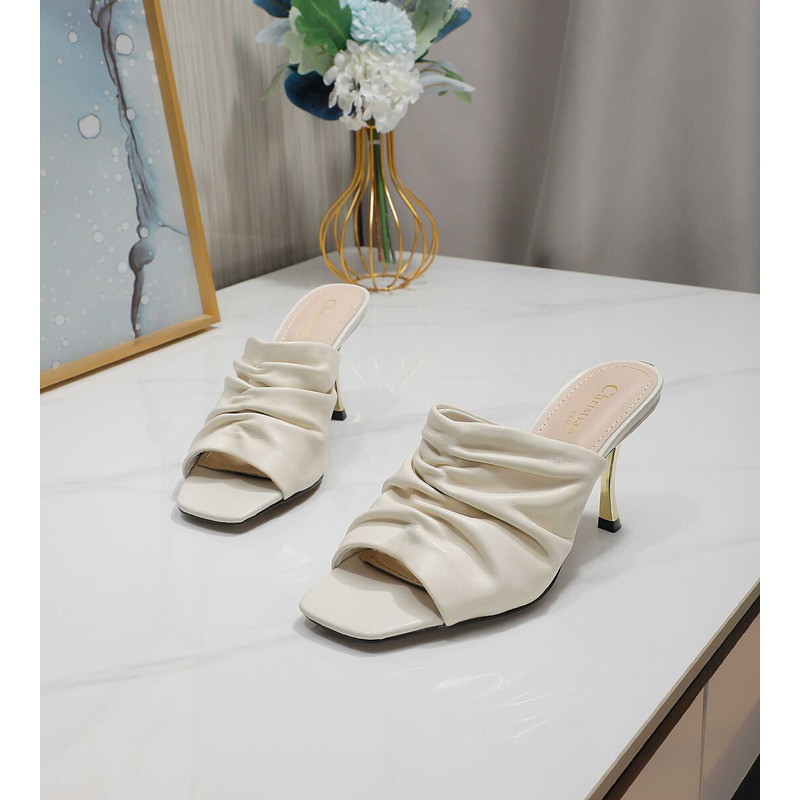 D*or d-fame heeled sandal pleated lambskin white