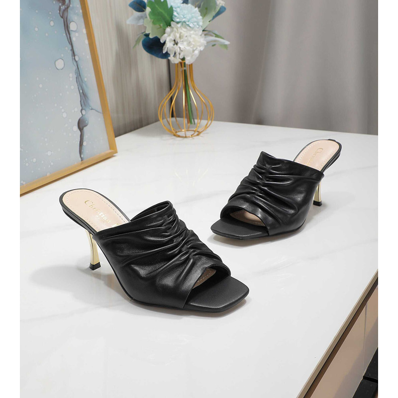 D*or d-fame heeled sandal pleated lambskin black