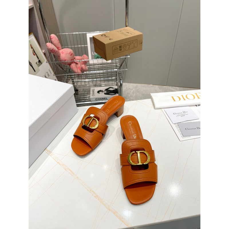 D*or brown leather 30 montaigne slide sandals