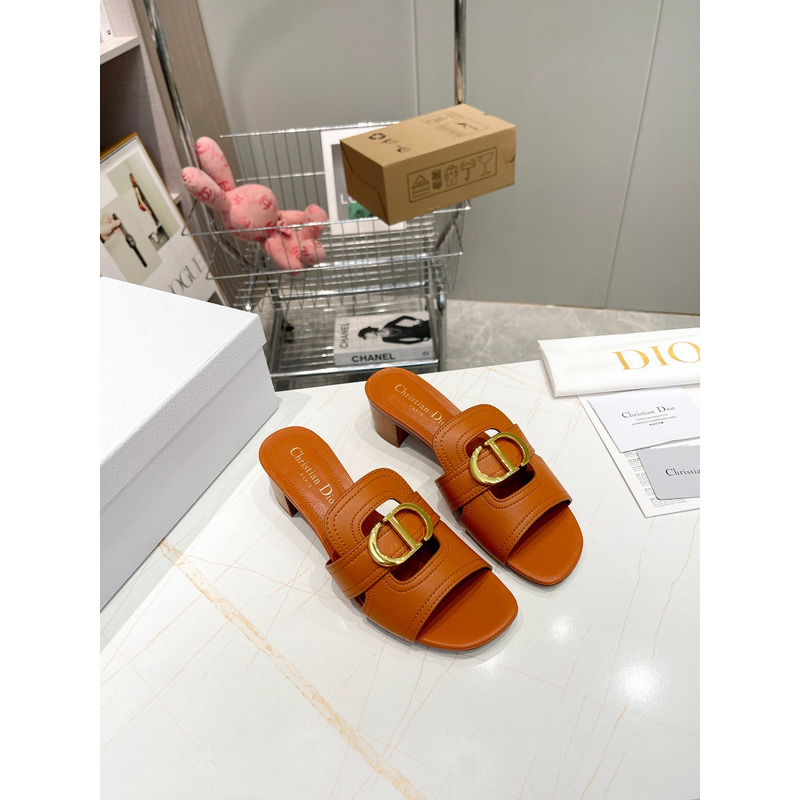 D*or brown leather 30 montaigne slide sandals