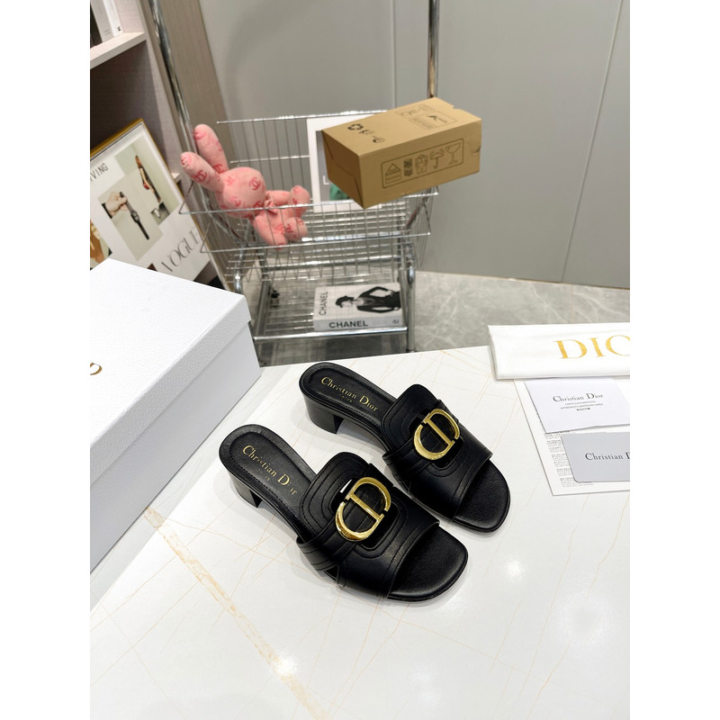 D*or black leather 30 montaigne slide sandals