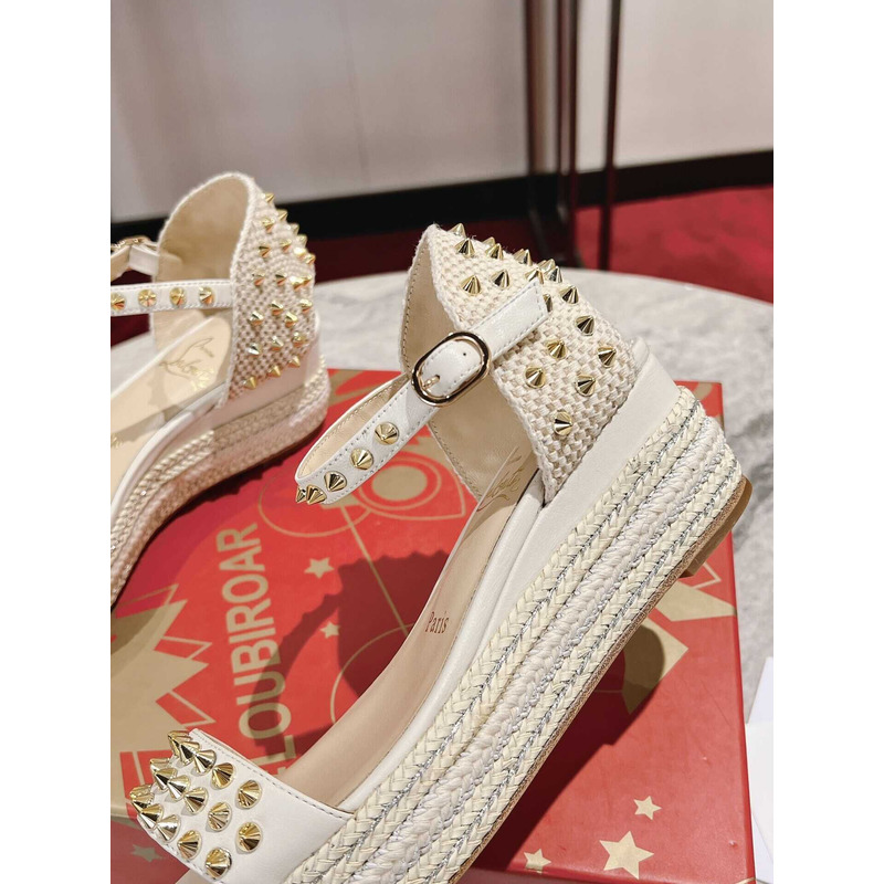 Ch**an louboutin pyraclou spiked wedge sandal white