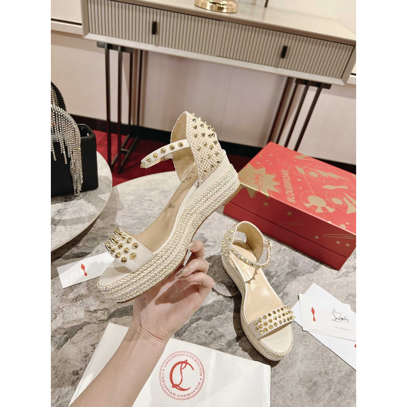 Ch**an louboutin pyraclou spiked wedge sandal white