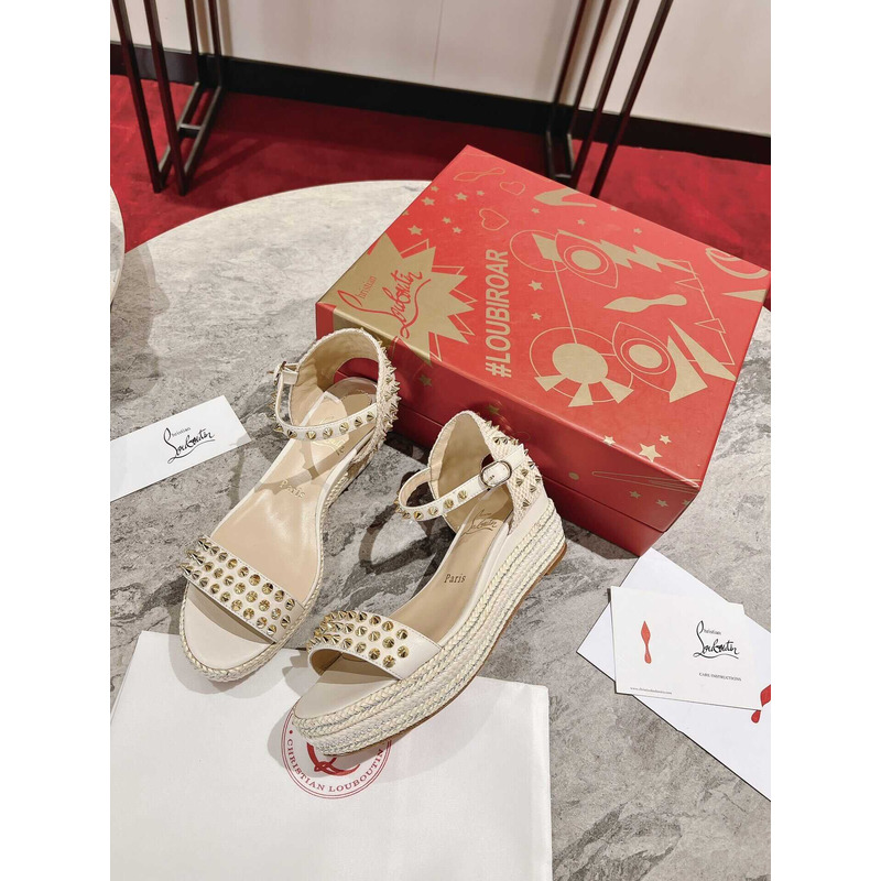 Ch**an louboutin pyraclou spiked wedge sandal white