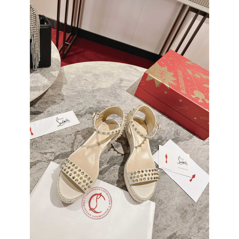 Ch**an louboutin pyraclou spiked wedge sandal white