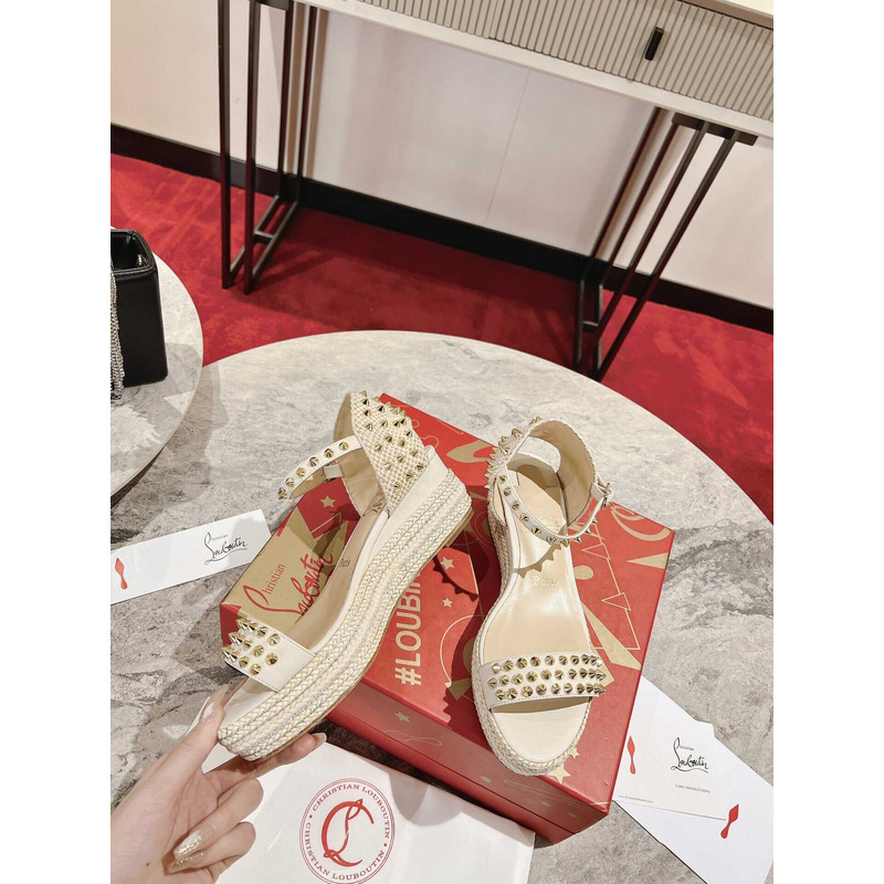 Ch**an louboutin pyraclou spiked wedge sandal white