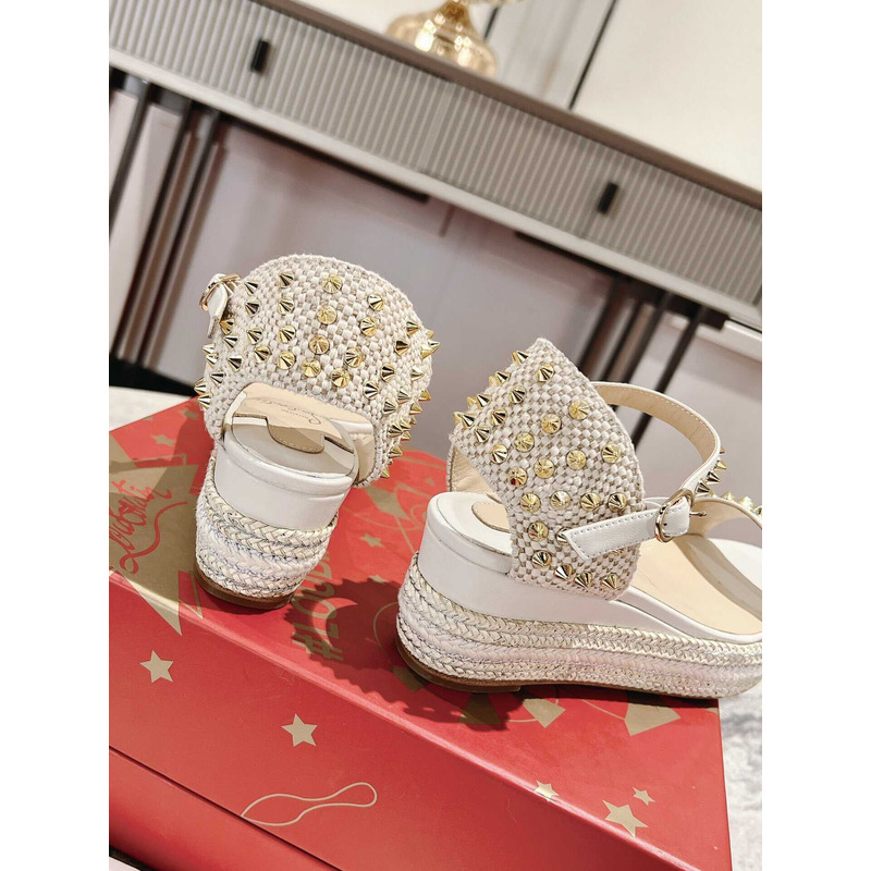 Ch**an louboutin pyraclou spiked wedge sandal white