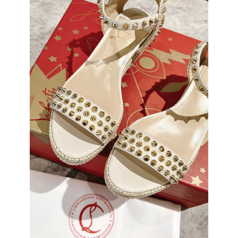 Ch**an louboutin pyraclou spiked wedge sandal white