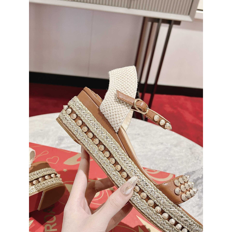 Ch**an louboutin pyraclou spiked wedge sandal brown