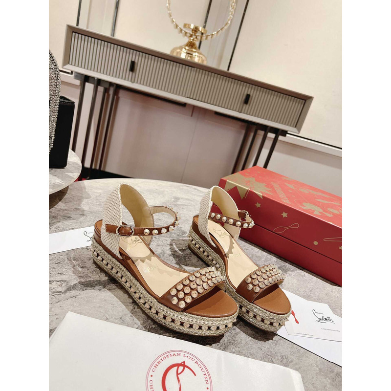 Ch**an louboutin pyraclou spiked wedge sandal brown