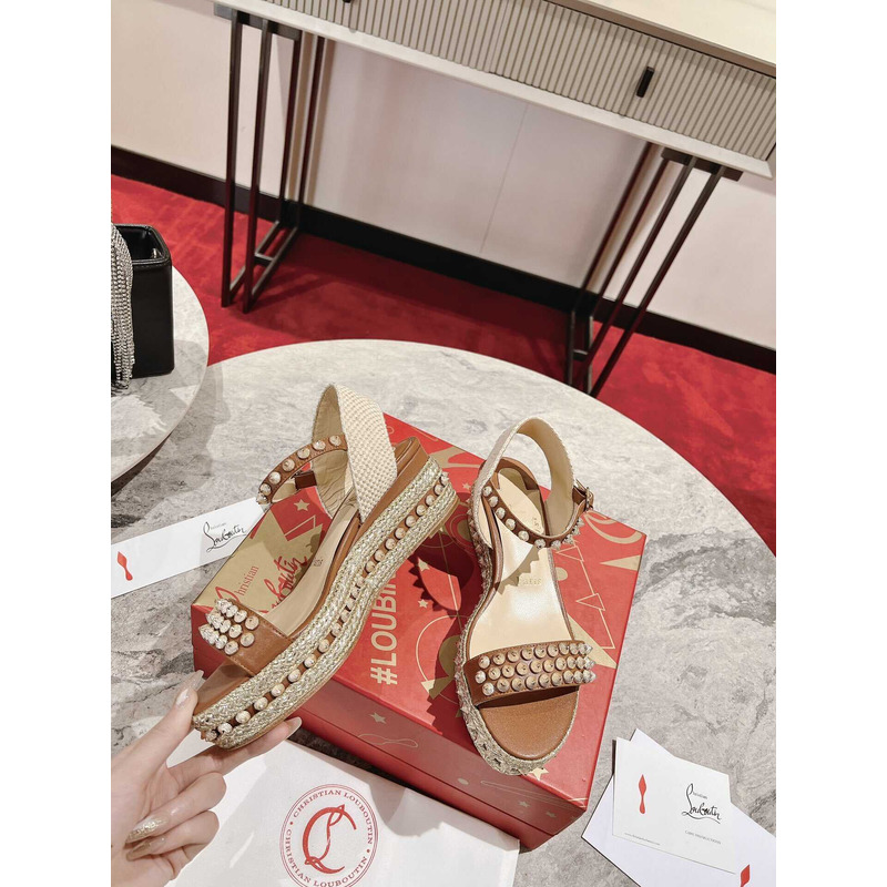 Ch**an louboutin pyraclou spiked wedge sandal brown