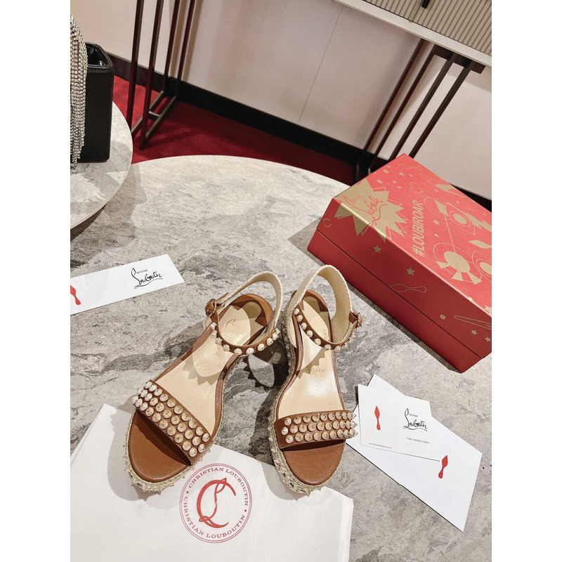 Ch**an louboutin pyraclou spiked wedge sandal brown