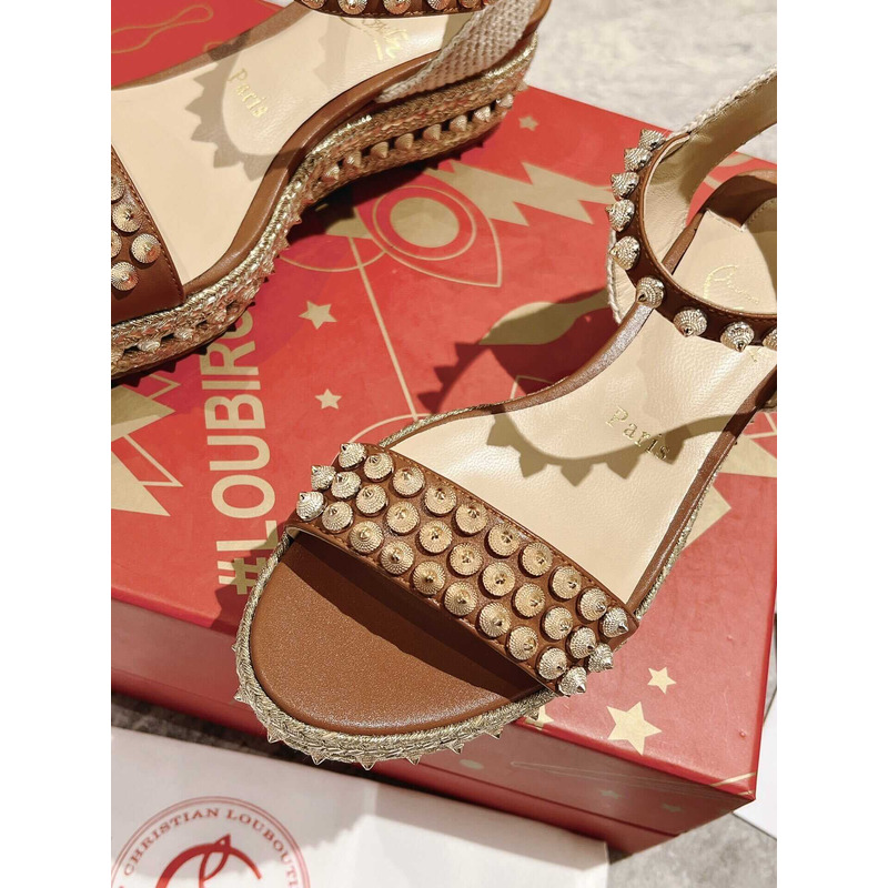 Ch**an louboutin pyraclou spiked wedge sandal brown