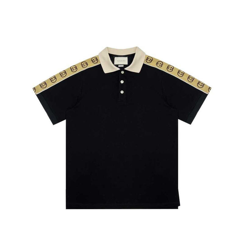 G*u*i men stretch  cotton piquet polo shirt black