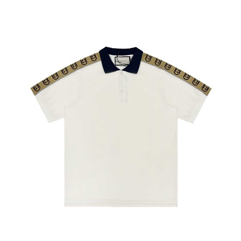 G*u*i polo with interlocking g stripe white