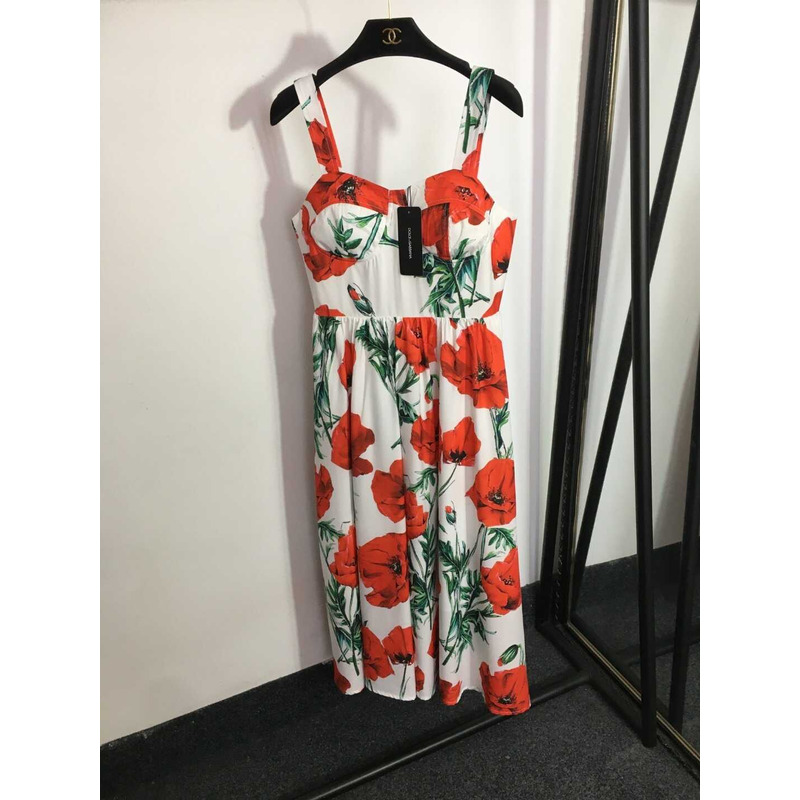 Dolce & Gabbana Poppy Printed Poplin Midi Dress