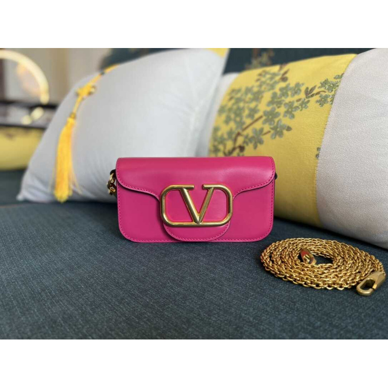 Valentino Garavani V Logo Leather Baguette Bag Pink