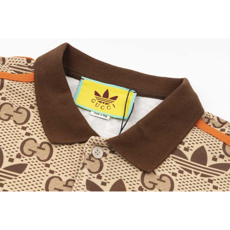 g*u*i x Ad*s gg trefoil polo shirt brown