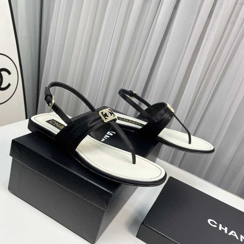 Ch*el satin metal & strass sandals black