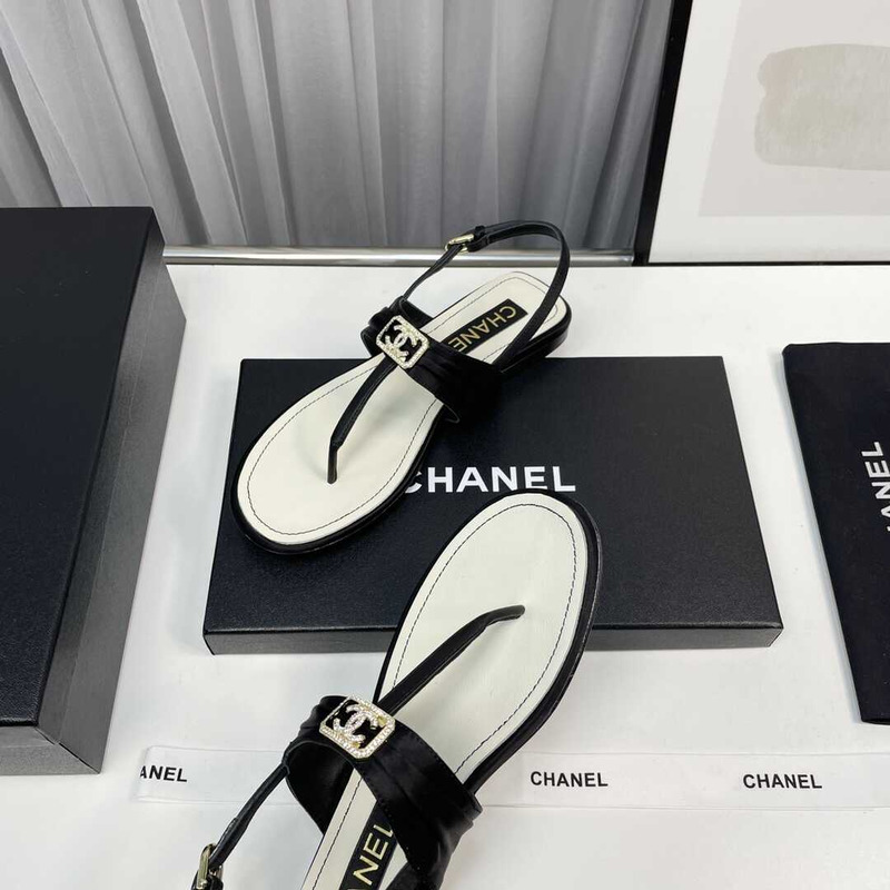 Ch*el satin metal & strass sandals black