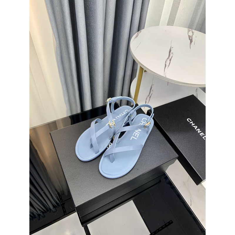 Ch*el sandal calfskin blue