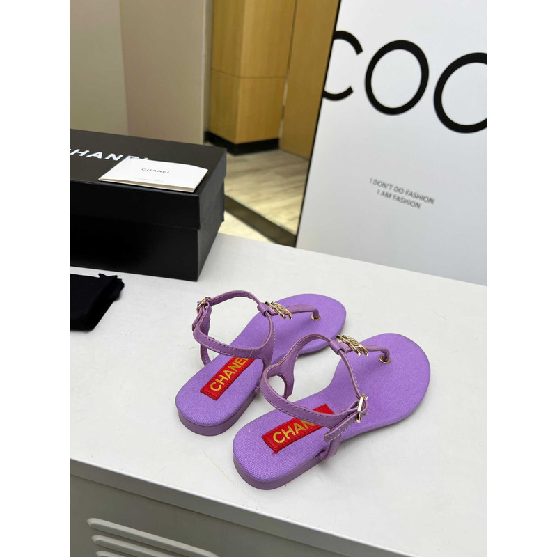 Ch*el lambskin & strass sandal purple