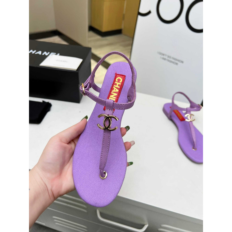 Ch*el lambskin & strass sandal purple