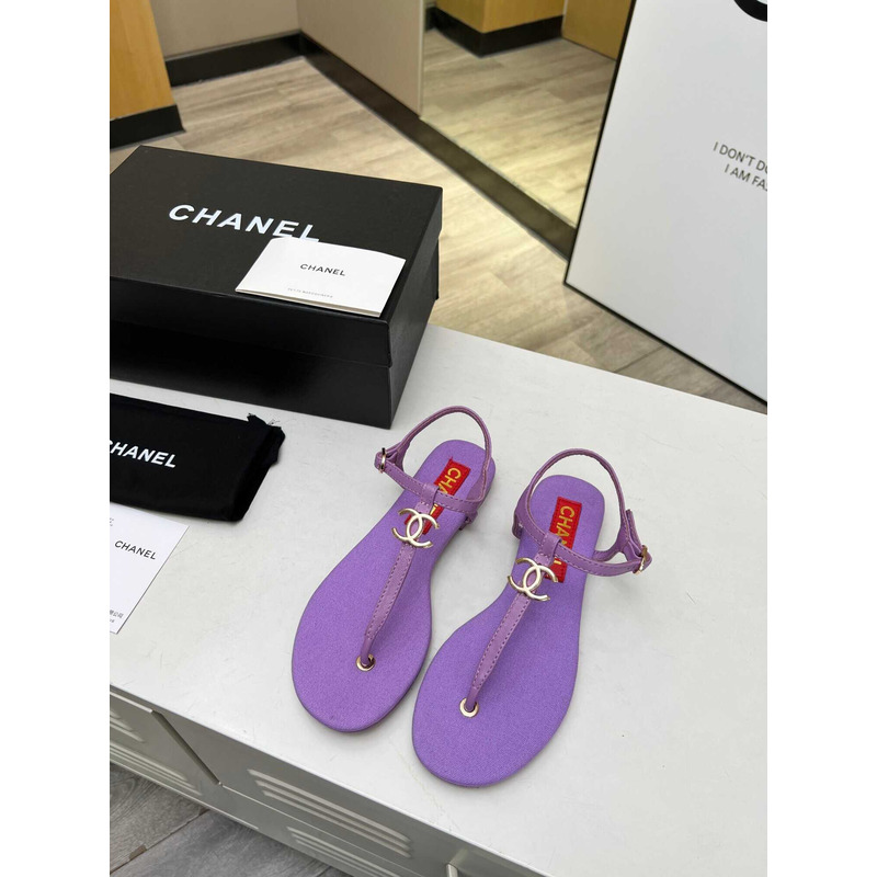 Ch*el lambskin & strass sandal purple