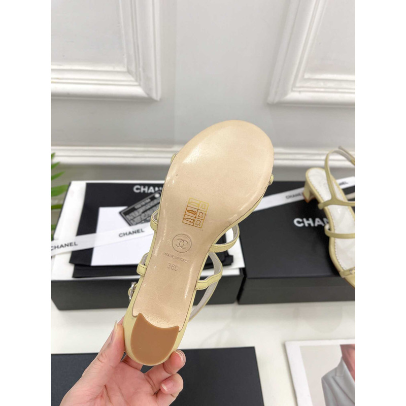 Ch*el lambskin & metal sandal light yellow