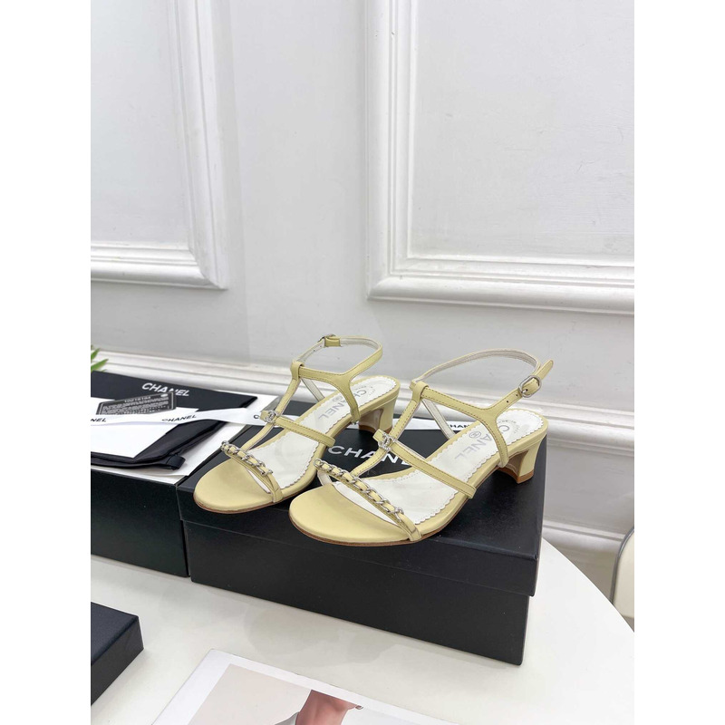 Ch*el lambskin & metal sandal light yellow