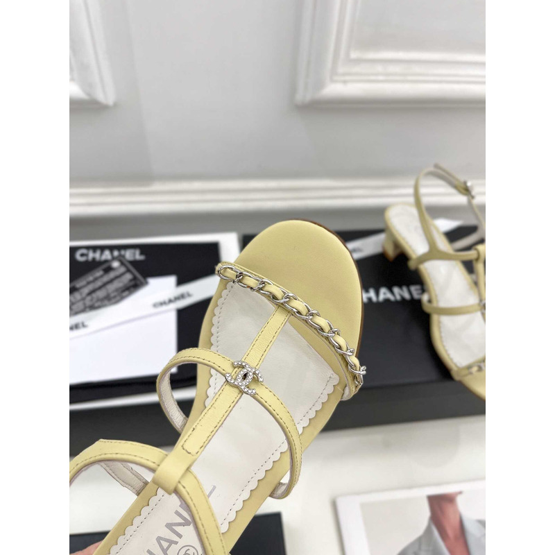 Ch*el lambskin & metal sandal light yellow