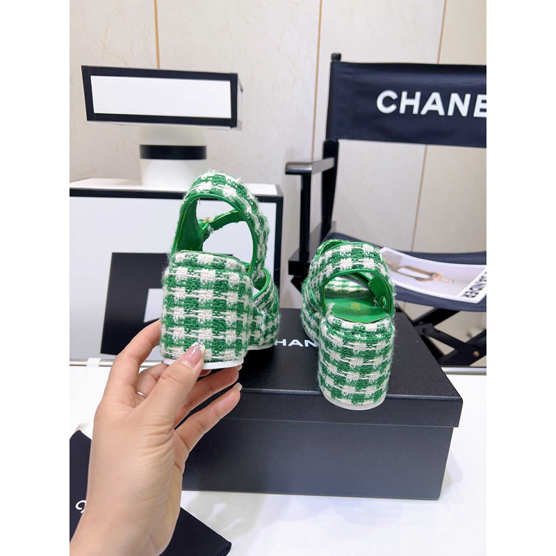 Ch*el gingham platform casual style party style office style green