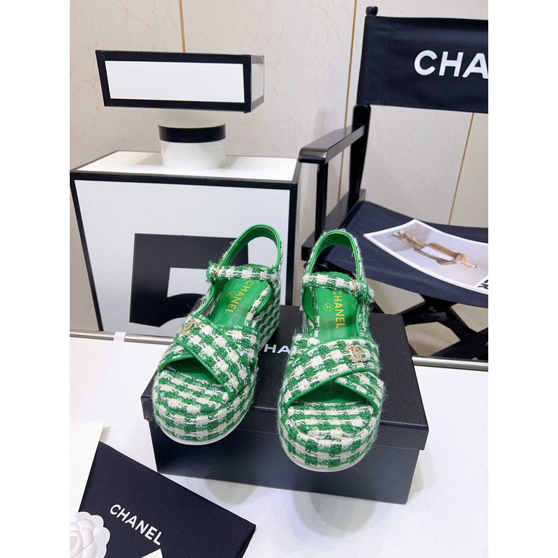 Ch*el gingham platform casual style party style office style green