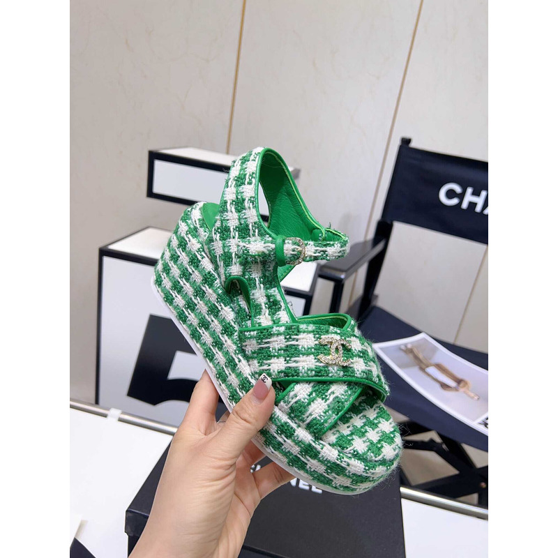 Ch*el gingham platform casual style party style office style green