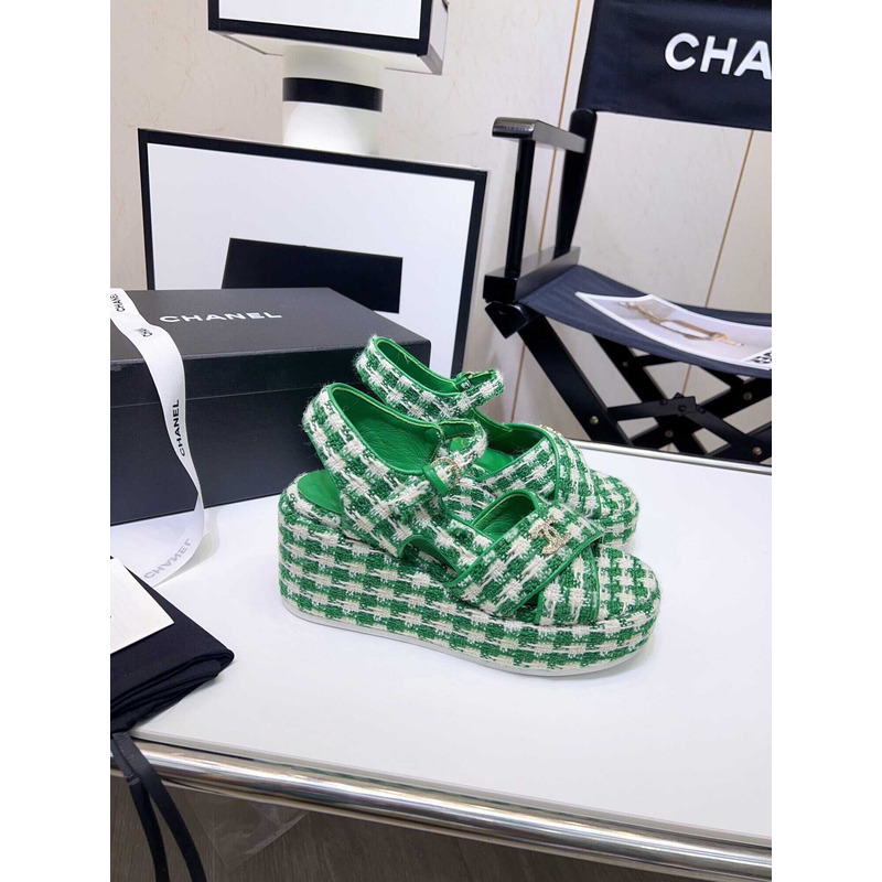 Ch*el gingham platform casual style party style office style green