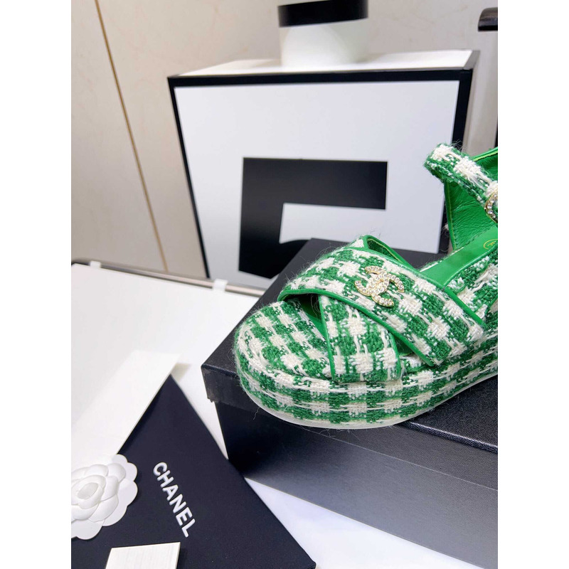 Ch*el gingham platform casual style party style office style green