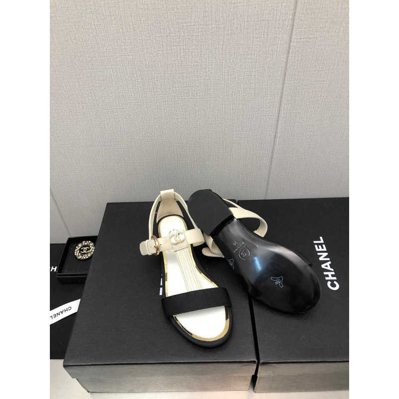 Ch*el casual style leather party style logo sandals black and white