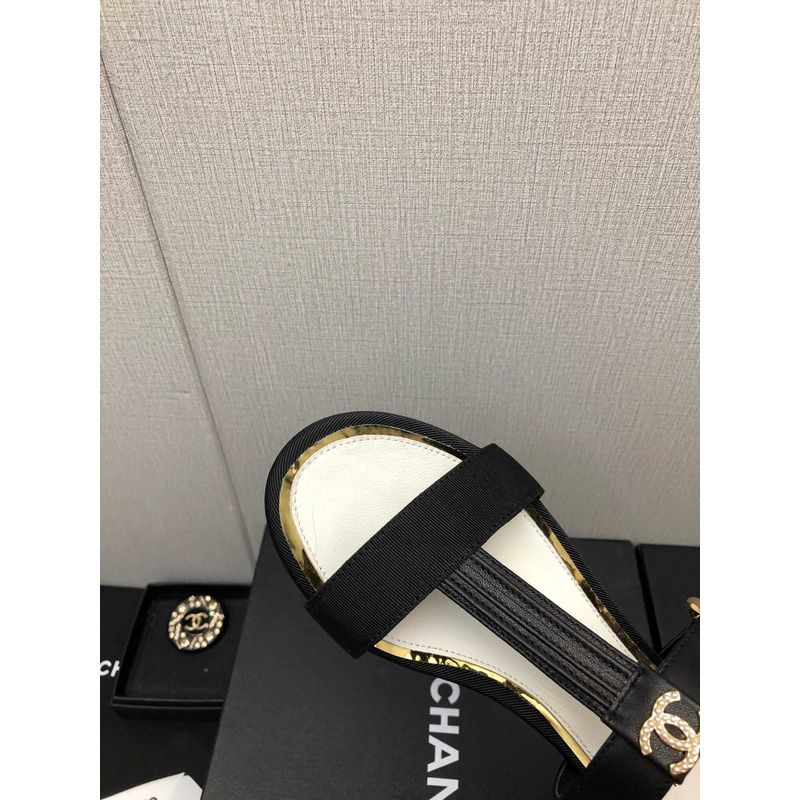 Ch*el casual style leather party style logo sandals black