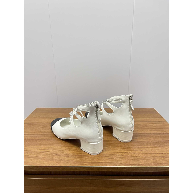 Ch*el mary janes straps leather white