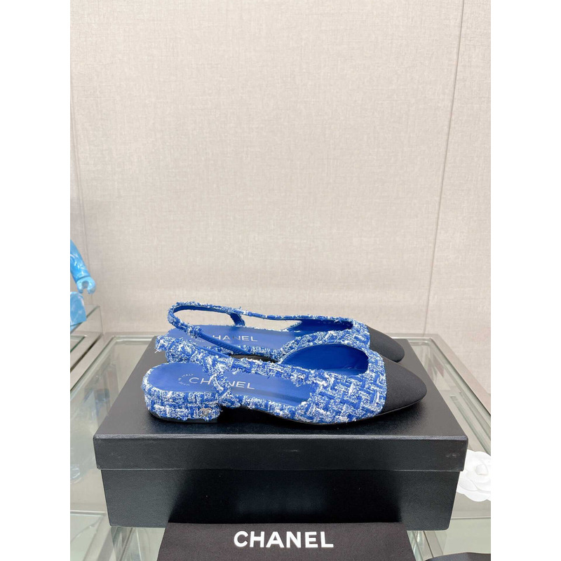 Ch*el slingback tweed sandal blue