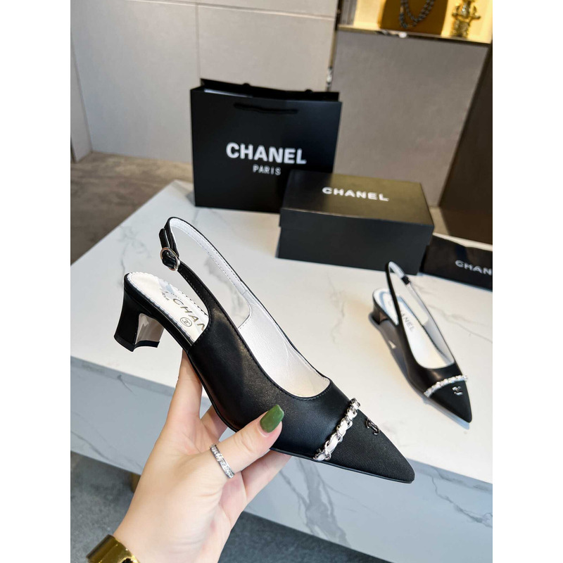 Ch*el chain plain block heels party style elegant style mules