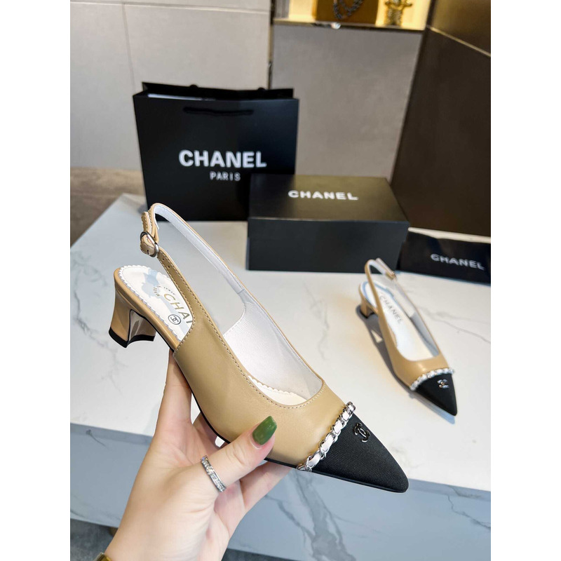 Ch*el chain plain block heels party style elegant style mules brown