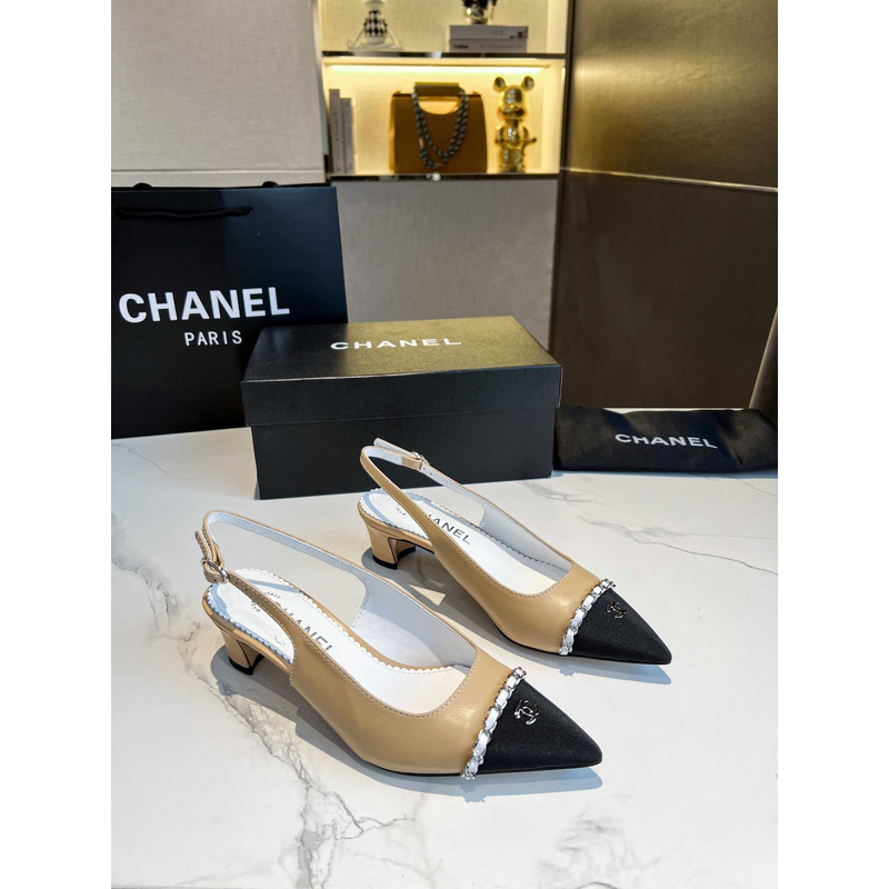 Ch*el chain plain block heels party style elegant style mules brown