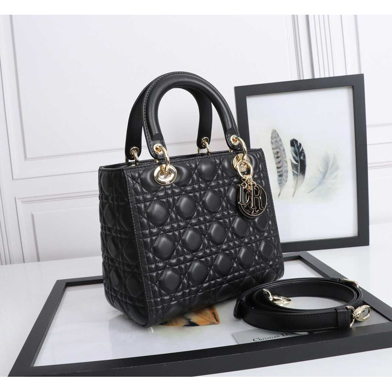 D*or medium lady D*or bag black cannage lambskin