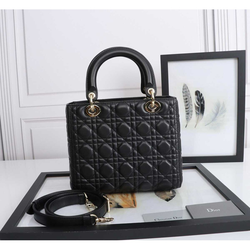 D*or medium lady D*or bag black cannage lambskin